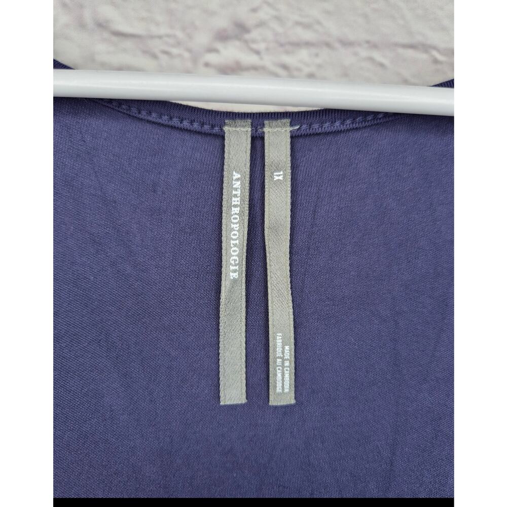 Anthropologie Gemini Mixed Media Midi Dress 1X Plus Blue Tank Satin Asymmetrical - Picture 5 of 7